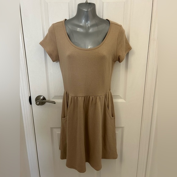 Camel Coloured Sweat-Dress with Pockets, Sz S - Picture 2 of 6